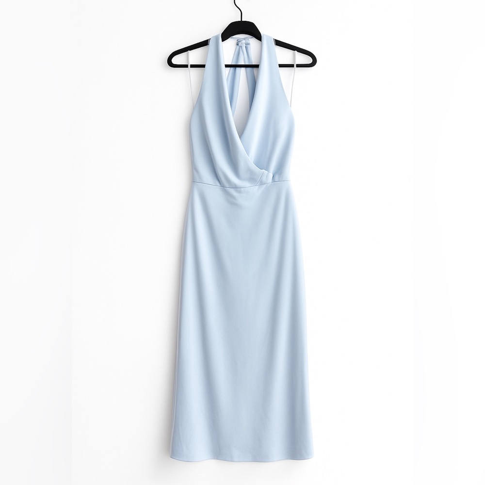 Babaton Light Blue Backless Halter Midi Dress
